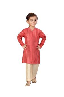 pure cotton silk red Boys Kurta and Dhoti Pant Set