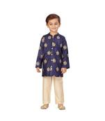 pure silk blend blue Boys Kurta  Waistcoat and Dhoti Pant Set