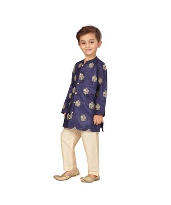 pure silk blend blue Boys Kurta  Waistcoat and Dhoti Pant Set 3