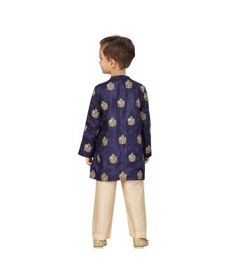 pure silk blend blue Boys Kurta  Waistcoat and Dhoti Pant Set 4
