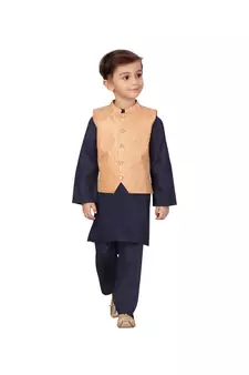 poly cotton peach Boys Kurta  Waistcoat and Dhoti Pant Set