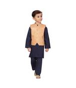poly cotton peach Boys Kurta  Waistcoat and Dhoti Pant Set