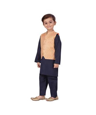 poly cotton peach Boys Kurta  Waistcoat and Dhoti Pant Set 2
