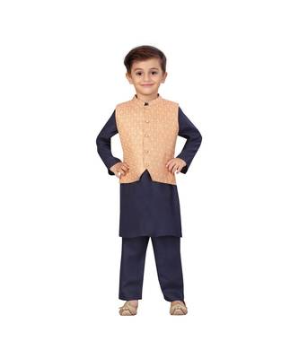 poly cotton peach Boys Kurta  Waistcoat and Dhoti Pant Set 3