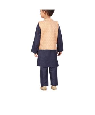 poly cotton peach Boys Kurta  Waistcoat and Dhoti Pant Set 4