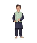 poly cotton green Boys Kurta  Waistcoat and Dhoti Pant Set