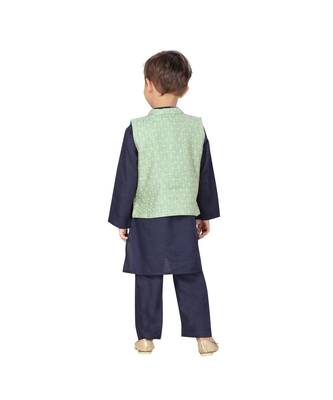 poly cotton green Boys Kurta  Waistcoat and Dhoti Pant Set 4