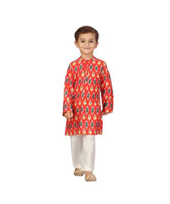 pure blended cotton red Boys Kurta and Dhoti Pant Set 1