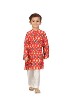 pure blended cotton red Boys Kurta and Dhoti Pant Set