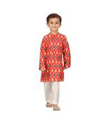 pure blended cotton red Boys Kurta and Dhoti Pant Set