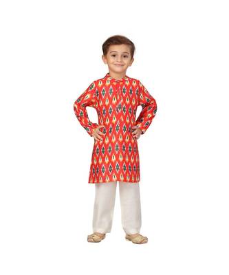 pure blended cotton red Boys Kurta and Dhoti Pant Set 2
