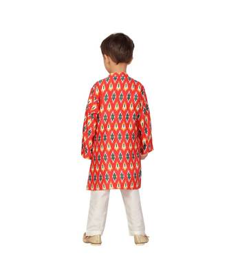 pure blended cotton red Boys Kurta and Dhoti Pant Set 3
