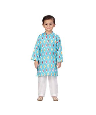pure blended cotton blue Boys Kurta and Dhoti Pant Set 1