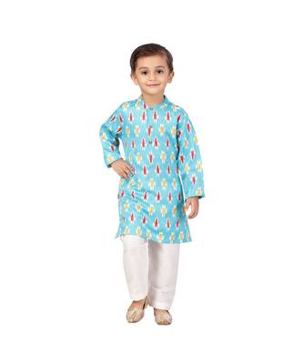 pure blended cotton blue Boys Kurta and Dhoti Pant Set 3