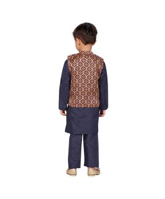 poly cotton blue Boys Kurta  Waistcoat and Dhoti Pant Set 3