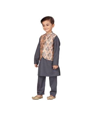 poly cotton grey Boys Kurta  Waistcoat and Dhoti Pant Set 4