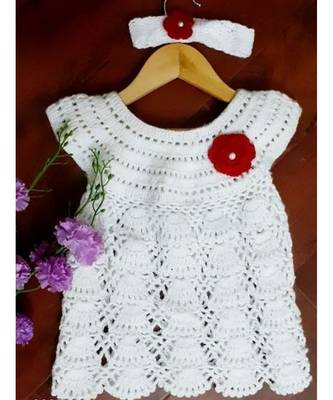 Woonie Handmade White A Line Frock with Headband 1