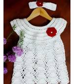 Woonie Handmade White A Line Frock with Headband