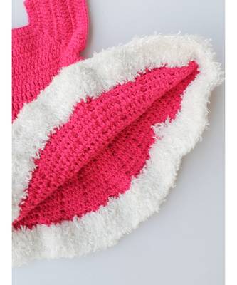 Woonie Handmade Crochet Pink Flare Frock with Fur Hemline 1