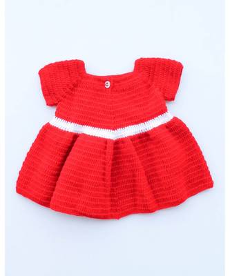 Woonie Handmade Crochet Red Polka Pattern Frock with Bag, Cap and Booties 2