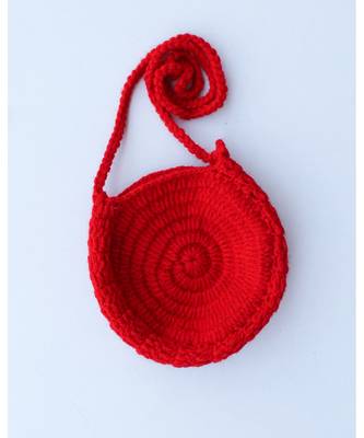Woonie Handmade Crochet Red Polka Pattern Frock with Bag, Cap and Booties 4