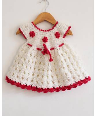 Woonie Handmade Crochet Cream Frock with Contract Border 1