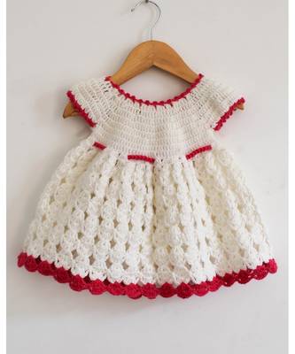 Woonie Handmade Crochet Cream Frock with Contract Border 2