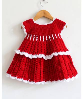 Woonie Handmade Crochet Red layered Frock with Headband 1