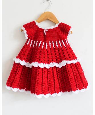 Woonie Handmade Crochet Red layered Frock with Headband 2