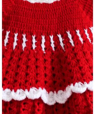 Woonie Handmade Crochet Red layered Frock with Headband 3