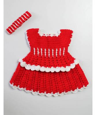 Woonie Handmade Crochet Red layered Frock with Headband 4