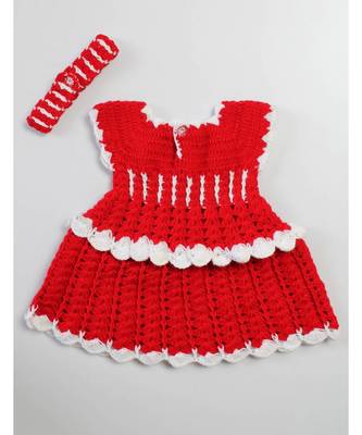 Woonie Handmade Crochet Red layered Frock with Headband 5