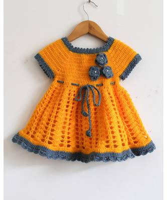 Woonie Handmade Crochet Orange Frock with Contract Border 1