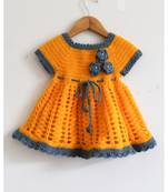 Woonie Handmade Crochet Orange Frock with Contract Border