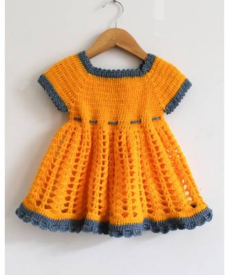 Woonie Handmade Crochet Orange Frock with Contract Border 2