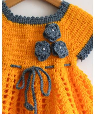 Woonie Handmade Crochet Orange Frock with Contract Border 3