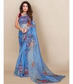 blue Organza saree with blouse piece