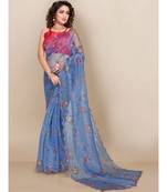 Blue Organza Saree With Blouse Piece