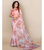 white Organza saree with blouse piece