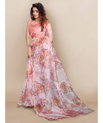 white Organza saree with blouse piece 2