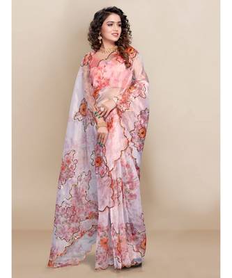 white Organza saree with blouse piece 3