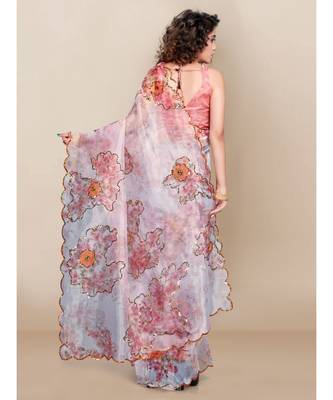 white Organza saree with blouse piece 4
