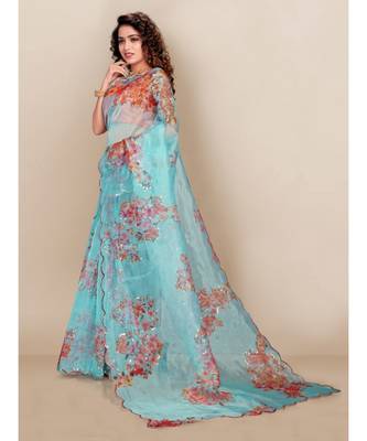 sky_blue Organza saree with blouse piece 3