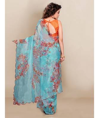 sky_blue Organza saree with blouse piece 4