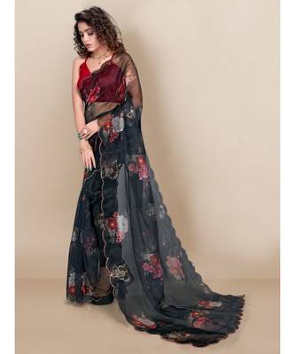 black Organza saree with blouse piece 2