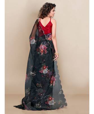 black Organza saree with blouse piece 3