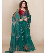 green Organza saree with blouse piece