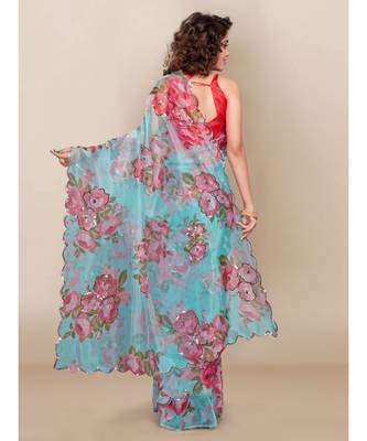 Sky_Blue Organza Saree With Blouse Piece 4