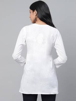 Ada Hand Embroidered White Cotton Lucknowi Chikankari Women Top - A359765 8