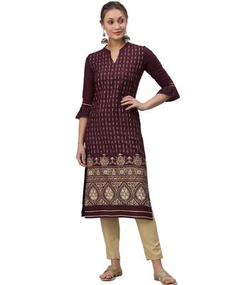 Dark-maroon woven rayon kurtas-and-kurtis 1